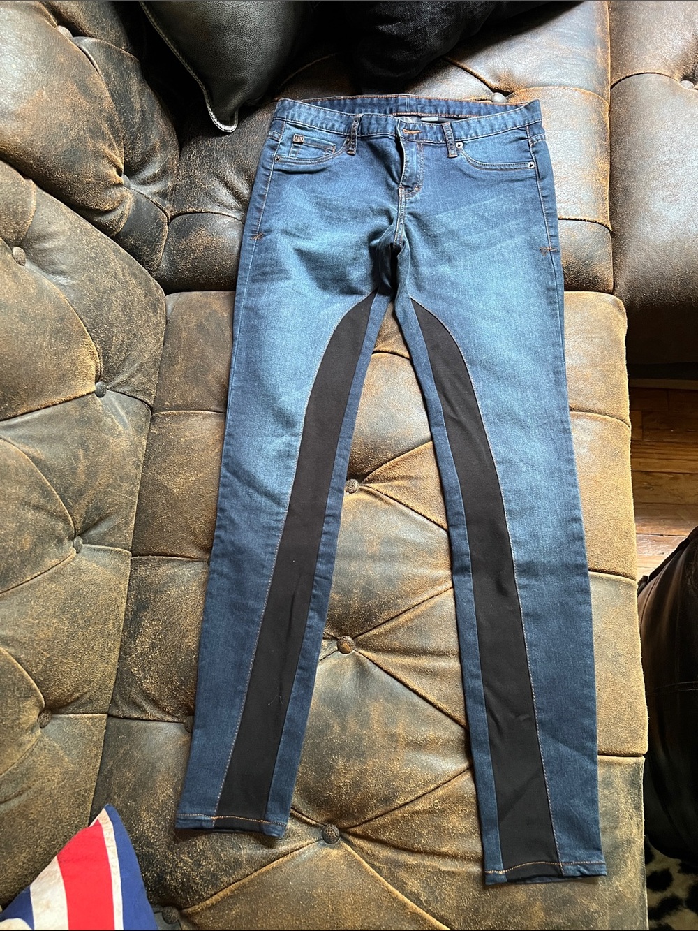 Armani Exchange Women's Dark Blue Skinny Jeans with Black Panels